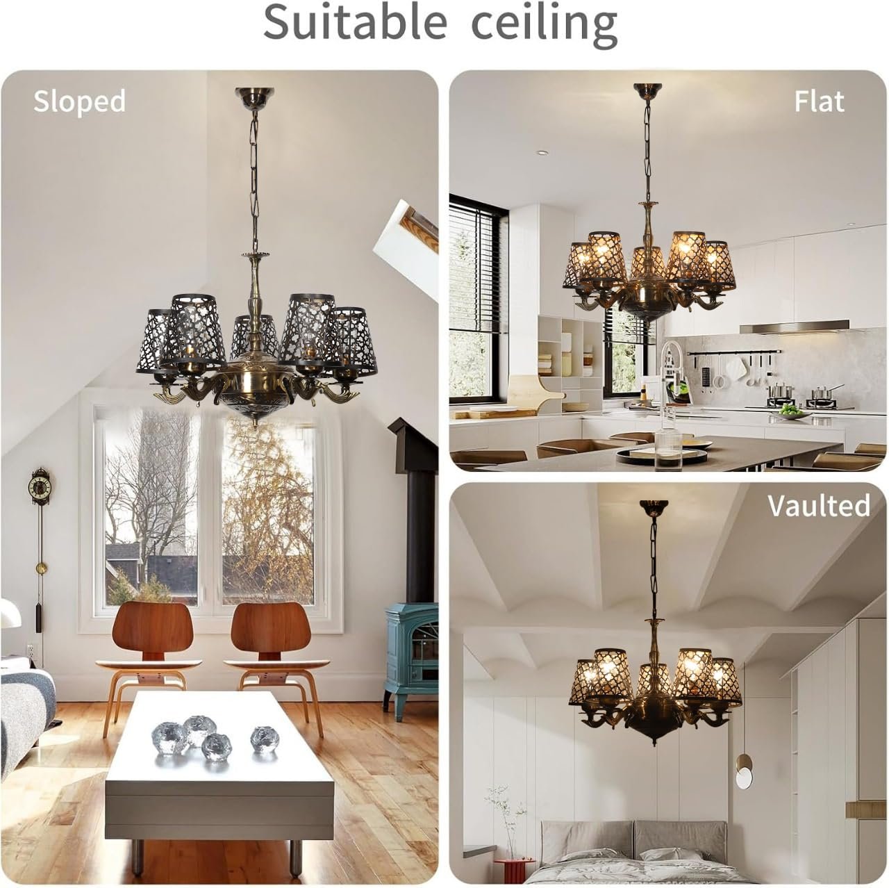 Lights Metal Etched Shade with Antique Golden Chandelier -Y