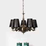 Lights Metal Leaf Etched Shade with Antique Golden Chandelier -X