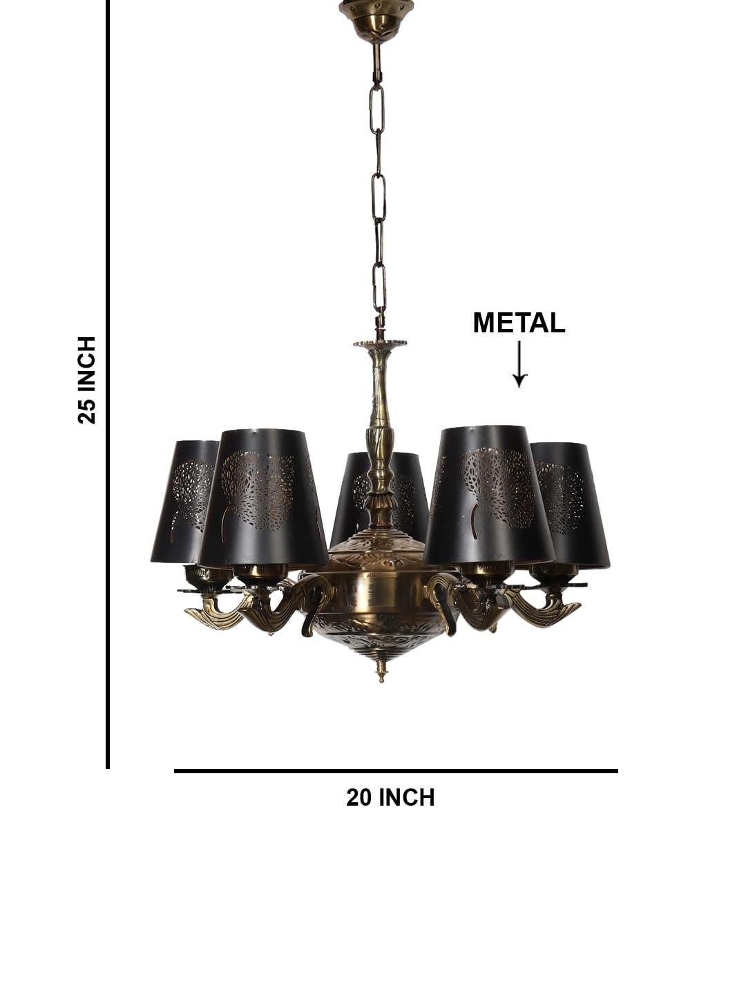 Lights Metal Leaf Etched Shade with Antique Golden Chandelier -X