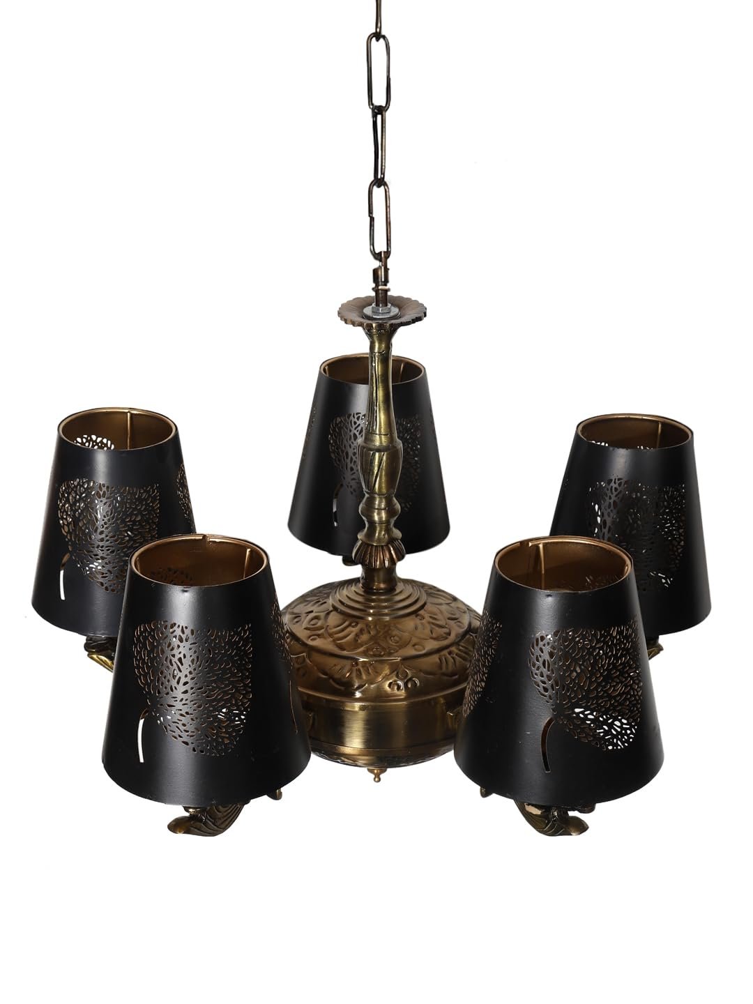Lights Metal Leaf Etched Shade with Antique Golden Chandelier -X