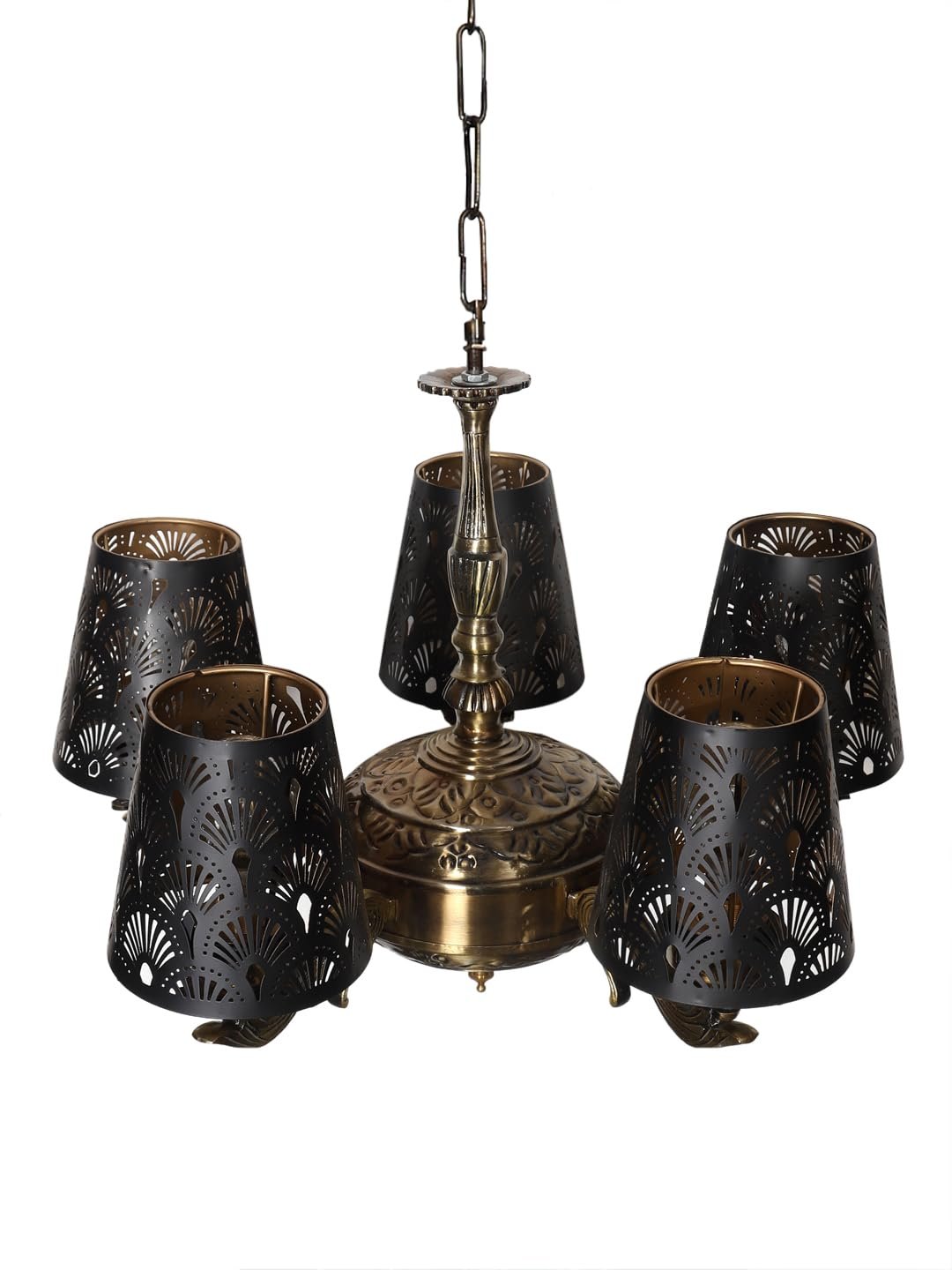 Lights Metal Etched Shade with Antique Golden Chandelier -Z