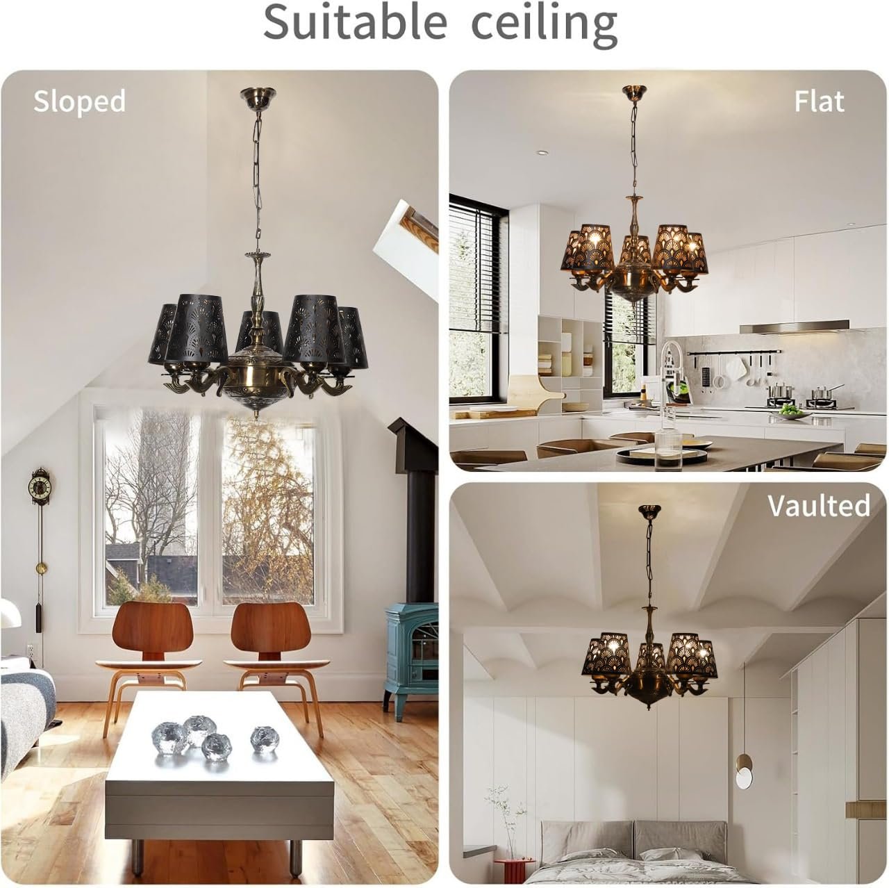 Lights Metal Etched Shade with Antique Golden Chandelier -Z