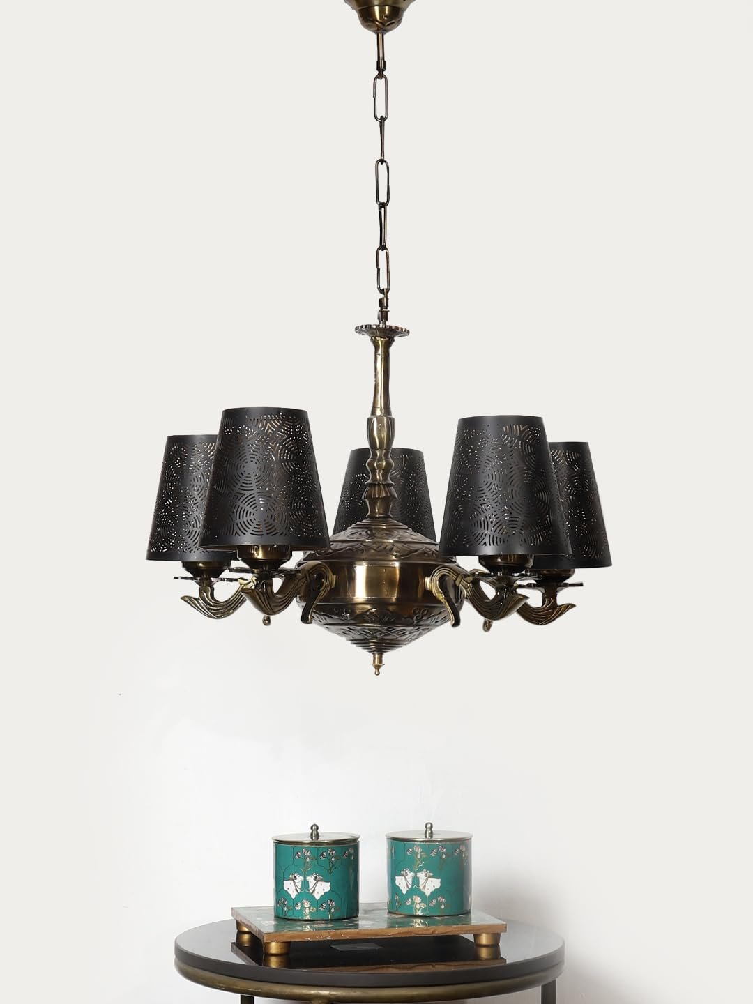 Lights Metal Etched Shade with Antique Golden Chandelier -ZA