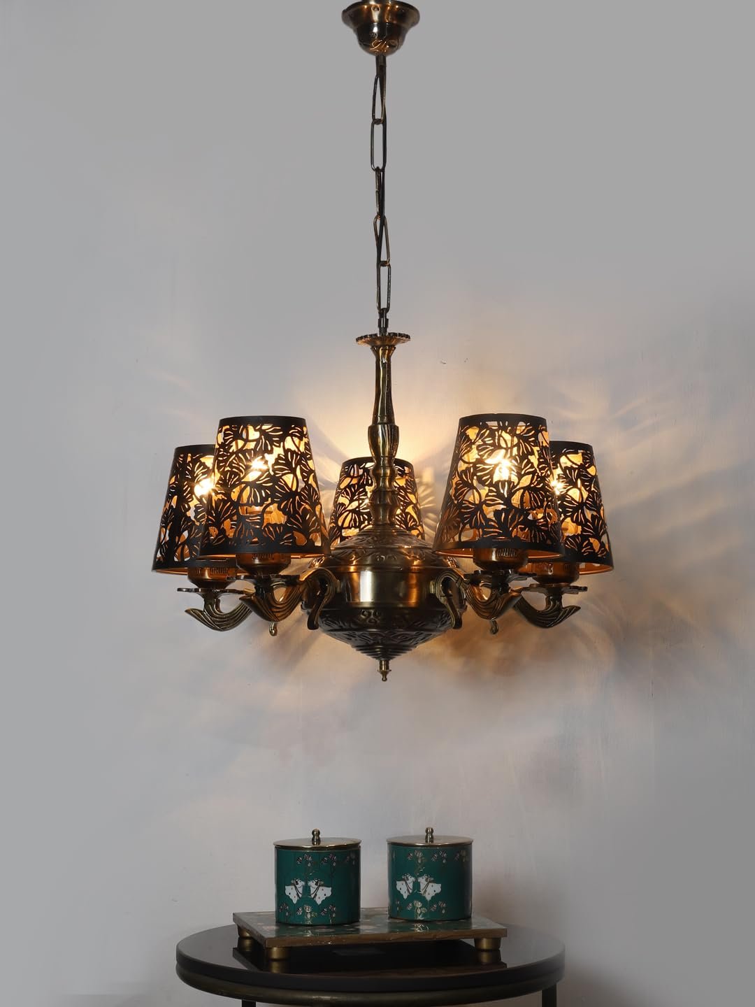 Lights Metal Etched Shade with Antique Golden Chandelier -ZB