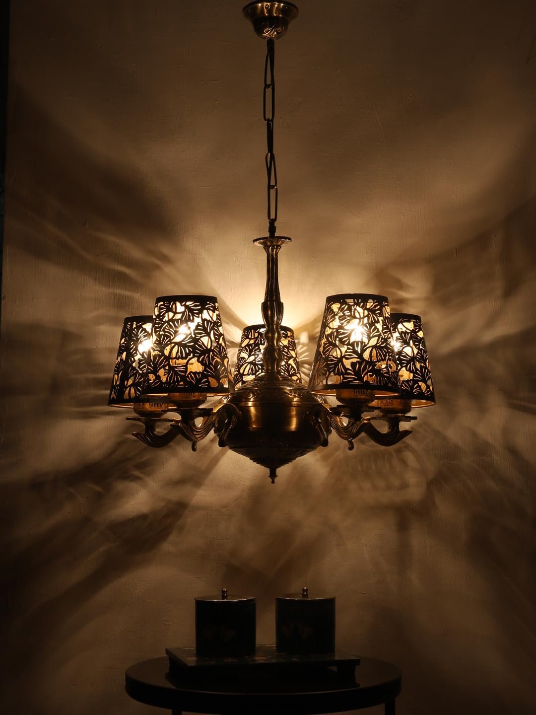 Lights Metal Etched Shade with Antique Golden Chandelier -ZB