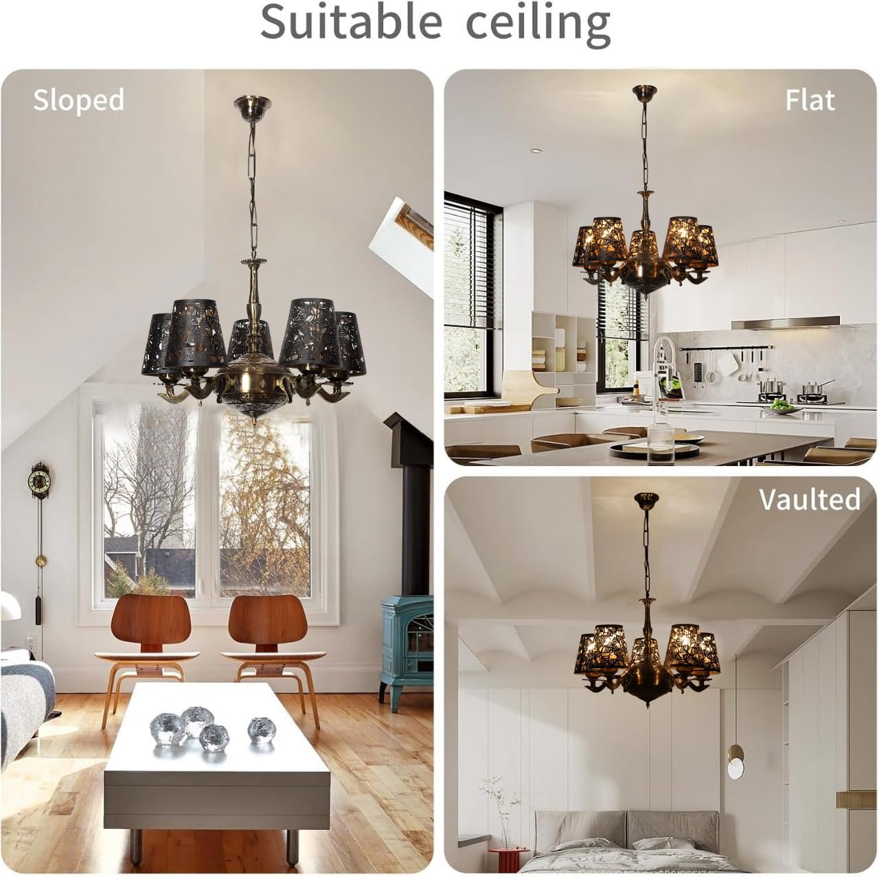 Lights Metal Etched Shade with Antique Golden Chandelier -ZB