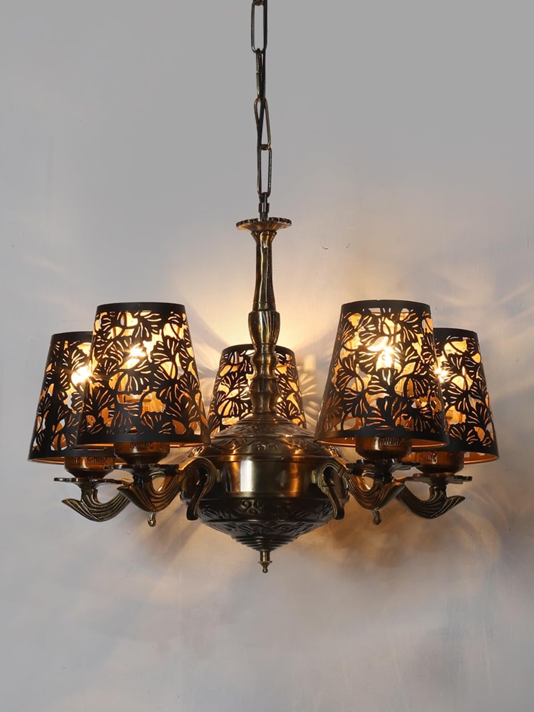 Lights Metal Etched Shade with Antique Golden Chandelier -ZB