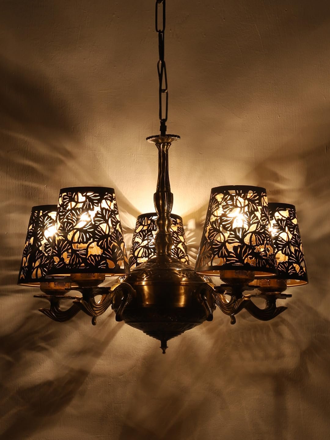 Lights Metal Etched Shade with Antique Golden Chandelier -ZB