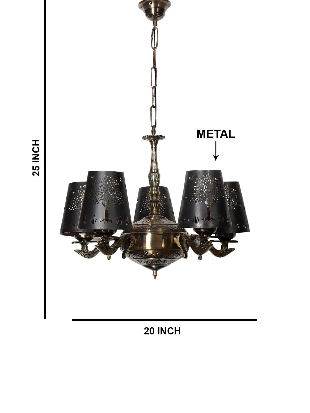 Lights Tree Metal Etched Shade with Antique Golden Chandelier -ZC