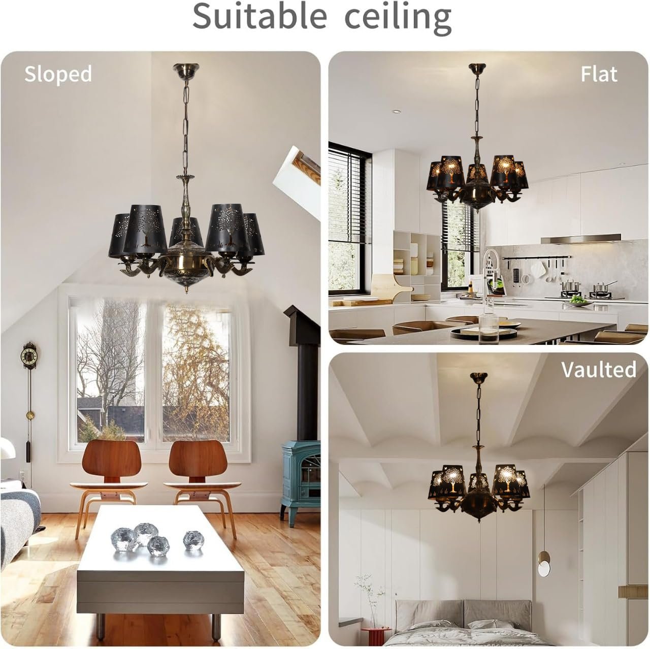 Lights Tree Metal Etched Shade with Antique Golden Chandelier -ZC