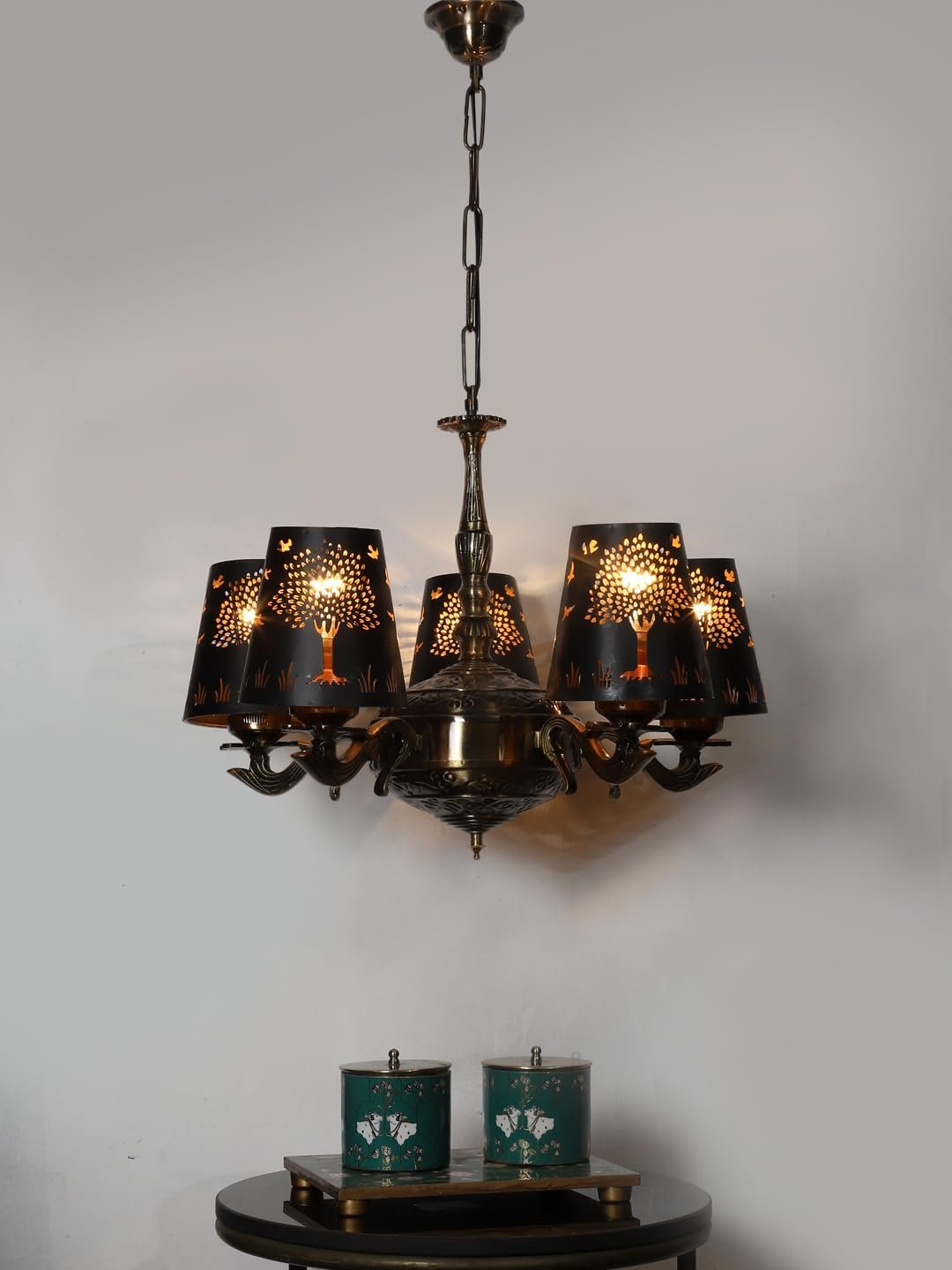 Lights Tree Metal Etched Shade with Antique Golden Chandelier -ZC