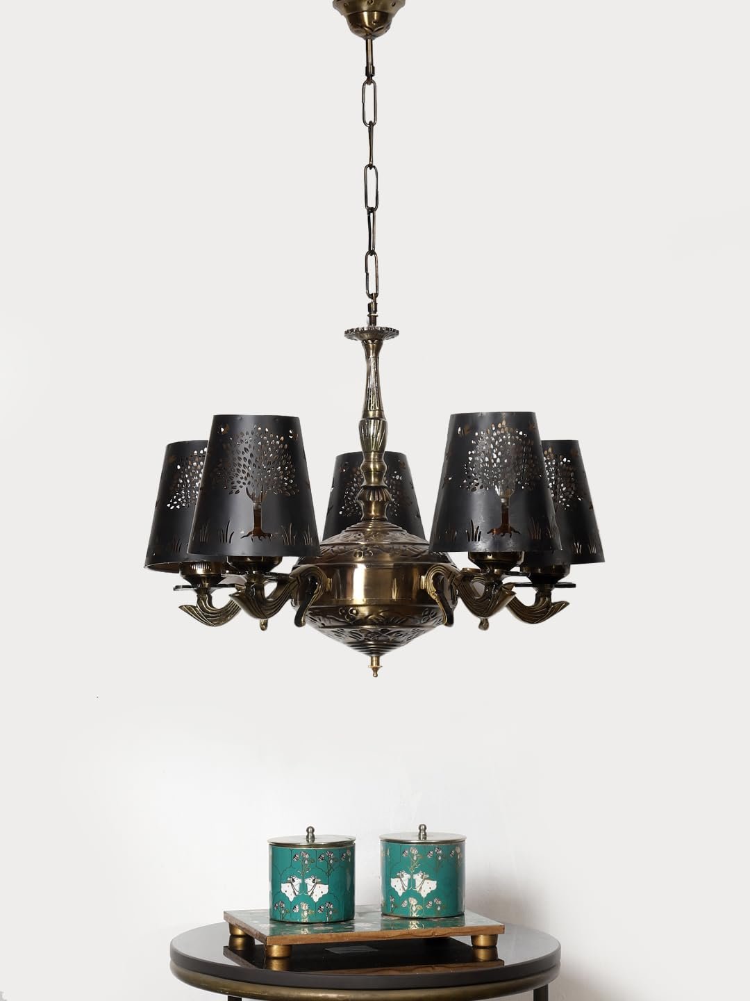 Lights Tree Metal Etched Shade with Antique Golden Chandelier -ZC