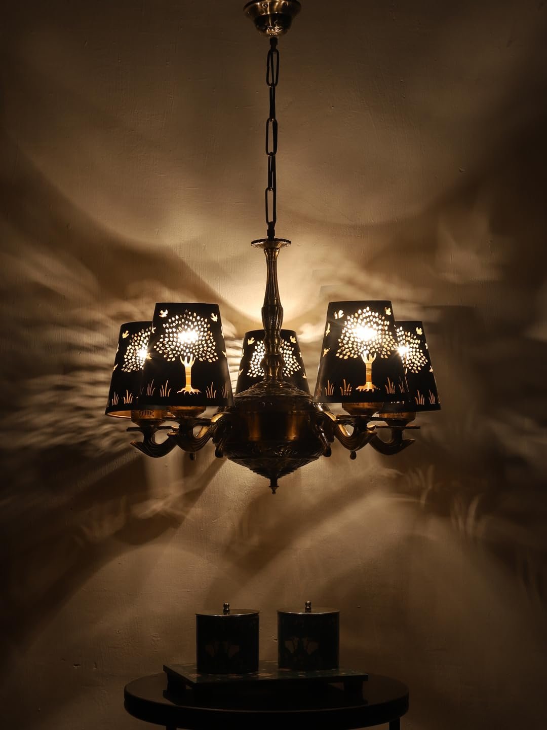 Lights Tree Metal Etched Shade with Antique Golden Chandelier -ZC