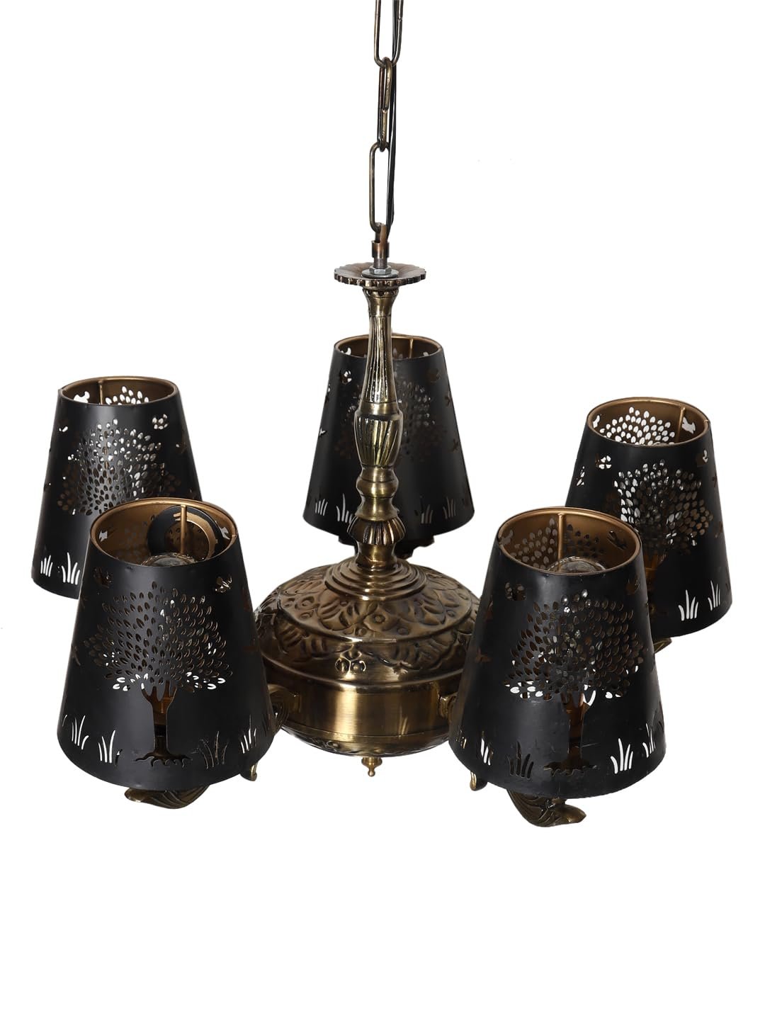 Lights Tree Metal Etched Shade with Antique Golden Chandelier -ZC