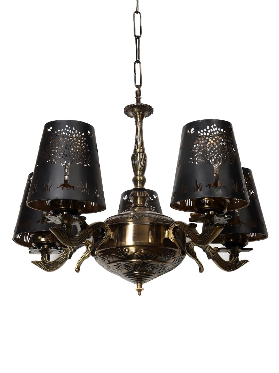 Lights Tree Metal Etched Shade with Antique Golden Chandelier -ZC
