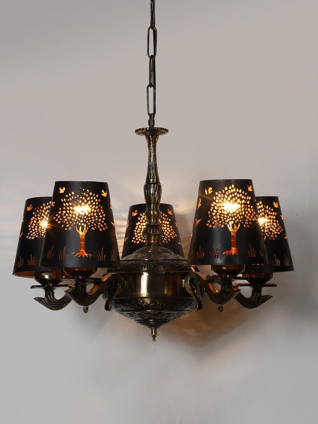 Lights Tree Metal Etched Shade with Antique Golden Chandelier -ZC