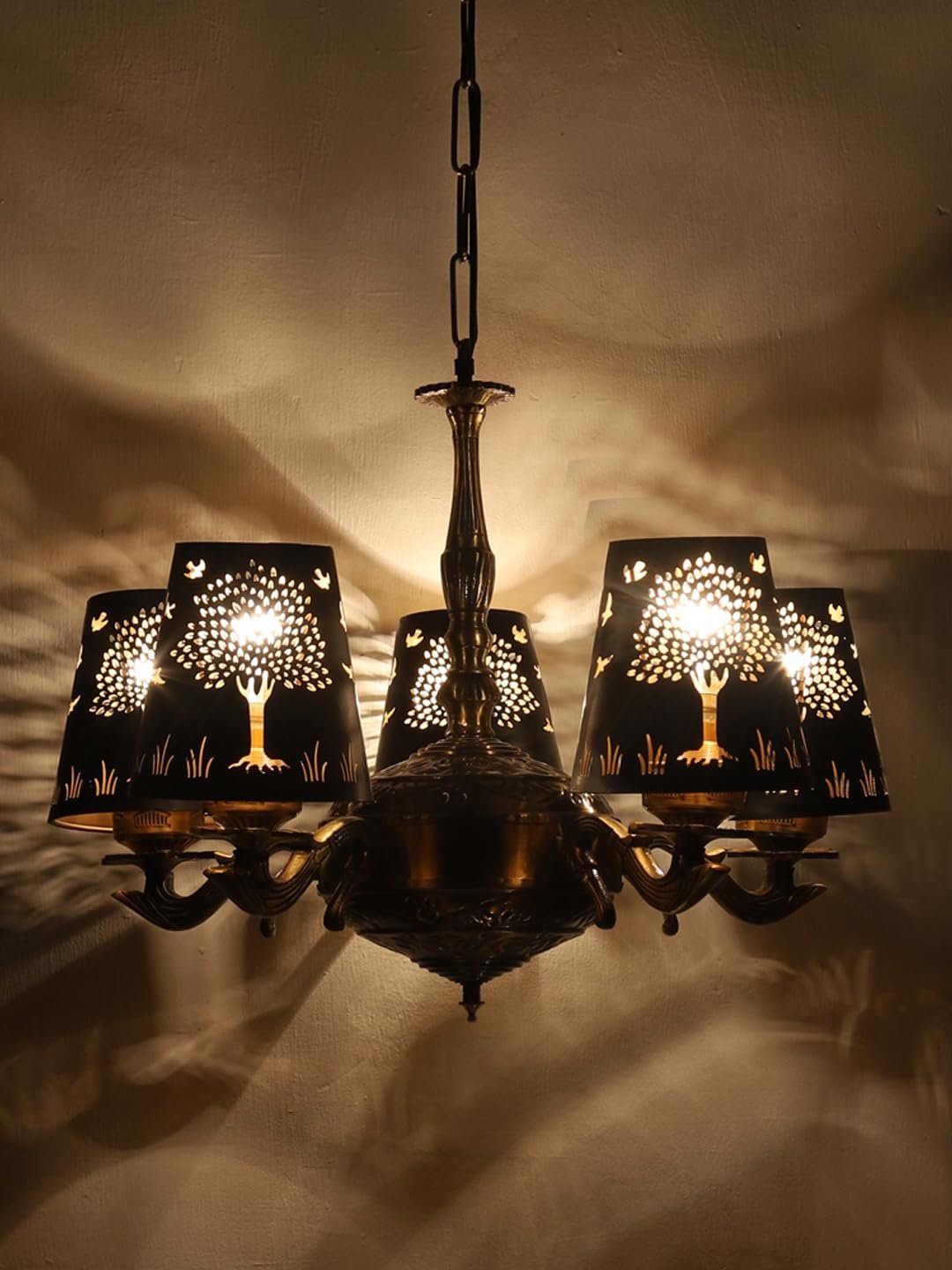 Lights Tree Metal Etched Shade with Antique Golden Chandelier -ZC