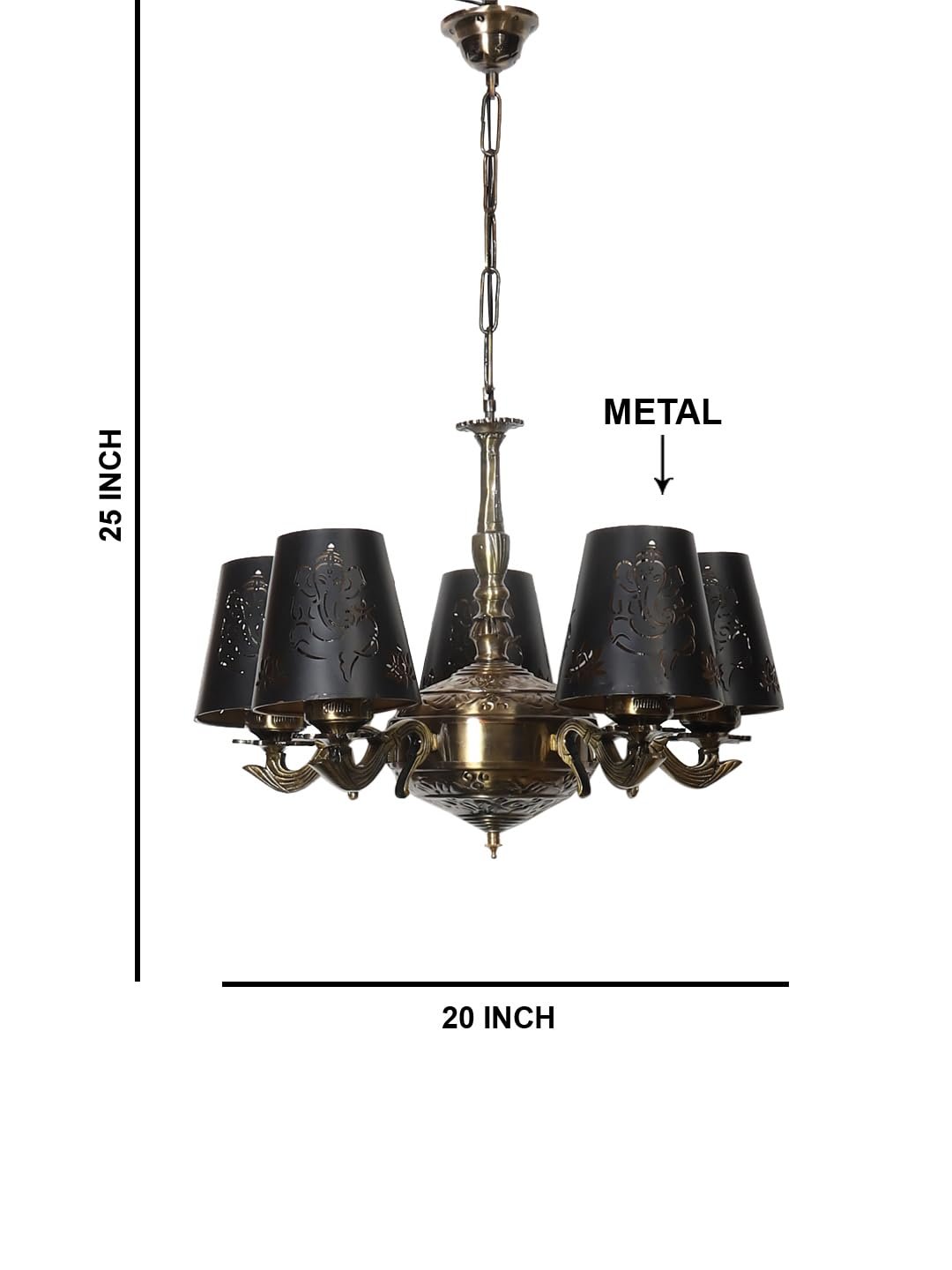 Lights Ganesh Ji Metal Etched Shade with Antique Golden Chandelier -ZD