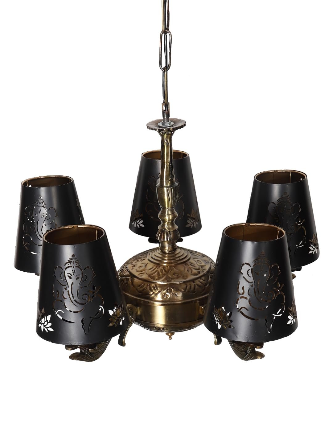 Lights Ganesh Ji Metal Etched Shade with Antique Golden Chandelier -ZD
