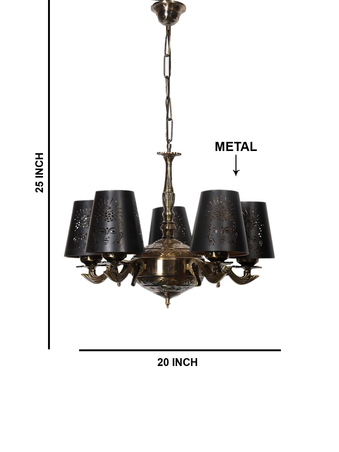 Lights Budha JI Metal Etched Shade with Antique Golden Chandelier -ZE