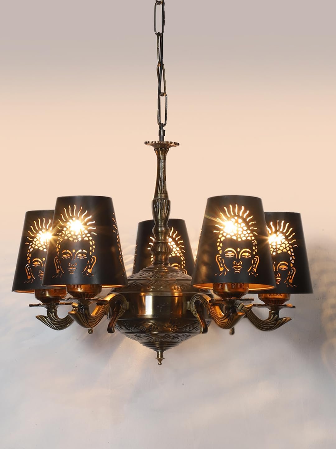 Lights Budha JI Metal Etched Shade with Antique Golden Chandelier -ZE