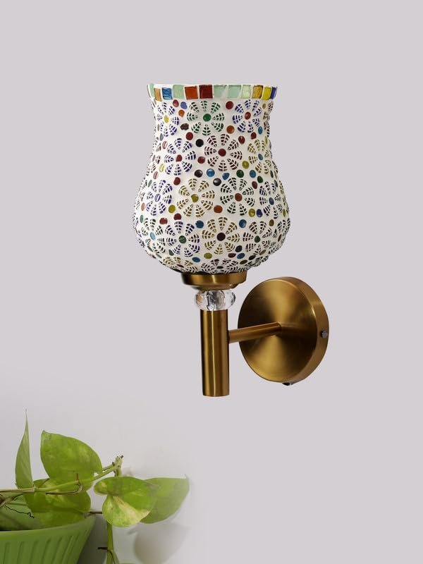 Multicolor Wall Lamp | Elegant Mosaic Glass & Wood Design | Stylish Ambient Light for Home, Office, Living Room, Bedroom, Hallway | Modern Decorative Wall Sconce - Model VX02