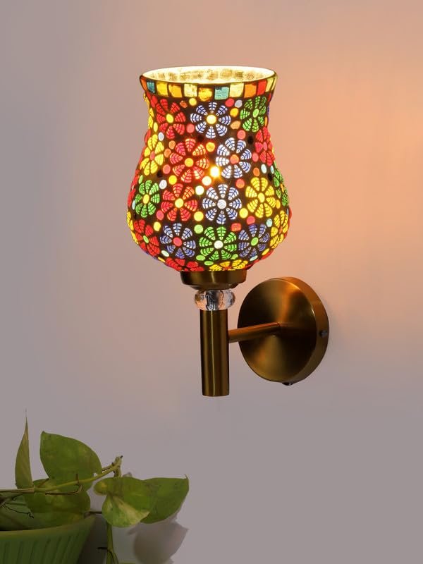 Multicolor Wall Lamp | Elegant Mosaic Glass & Wood Design | Stylish Ambient Light for Home, Office, Living Room, Bedroom, Hallway | Modern Decorative Wall Sconce - Model VX02