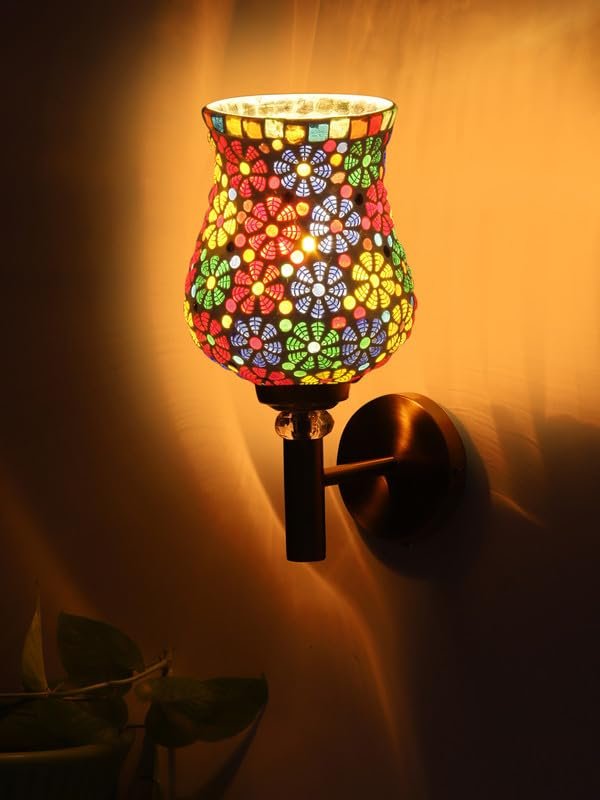 Multicolor Wall Lamp | Elegant Mosaic Glass & Wood Design | Stylish Ambient Light for Home, Office, Living Room, Bedroom, Hallway | Modern Decorative Wall Sconce - Model VX02