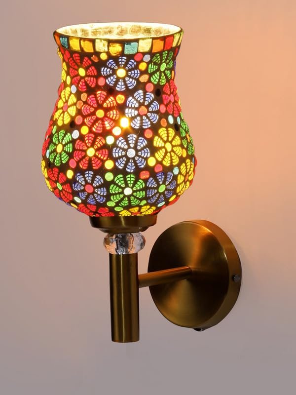 Multicolor Wall Lamp | Elegant Mosaic Glass & Wood Design | Stylish Ambient Light for Home, Office, Living Room, Bedroom, Hallway | Modern Decorative Wall Sconce - Model VX02