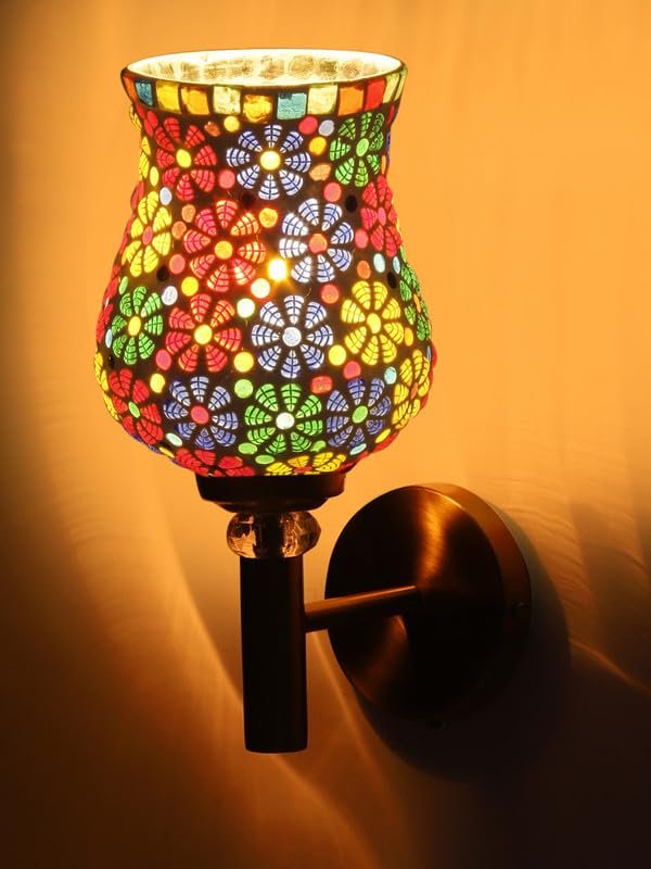 Multicolor Wall Lamp | Elegant Mosaic Glass & Wood Design | Stylish Ambient Light for Home, Office, Living Room, Bedroom, Hallway | Modern Decorative Wall Sconce - Model VX02
