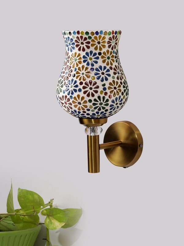 Multicolor Wall Lamp | Elegant Mosaic Glass & Wood Design | Stylish Ambient Light for Home, Office, Living Room, Bedroom, Hallway | Modern Decorative Wall Sconce - Model VX04