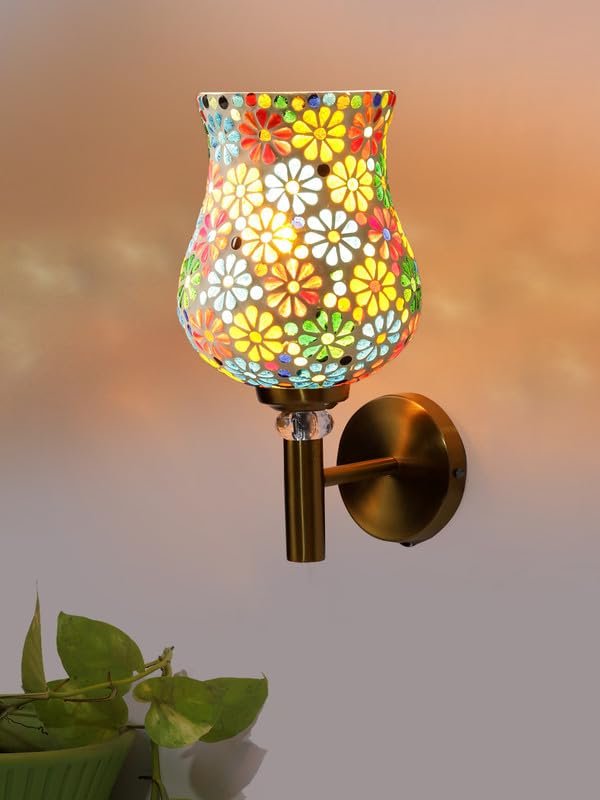 Multicolor Wall Lamp | Elegant Mosaic Glass & Wood Design | Stylish Ambient Light for Home, Office, Living Room, Bedroom, Hallway | Modern Decorative Wall Sconce - Model VX04