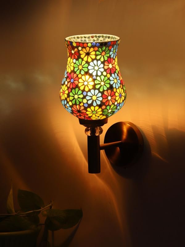 Multicolor Wall Lamp | Elegant Mosaic Glass & Wood Design | Stylish Ambient Light for Home, Office, Living Room, Bedroom, Hallway | Modern Decorative Wall Sconce - Model VX04