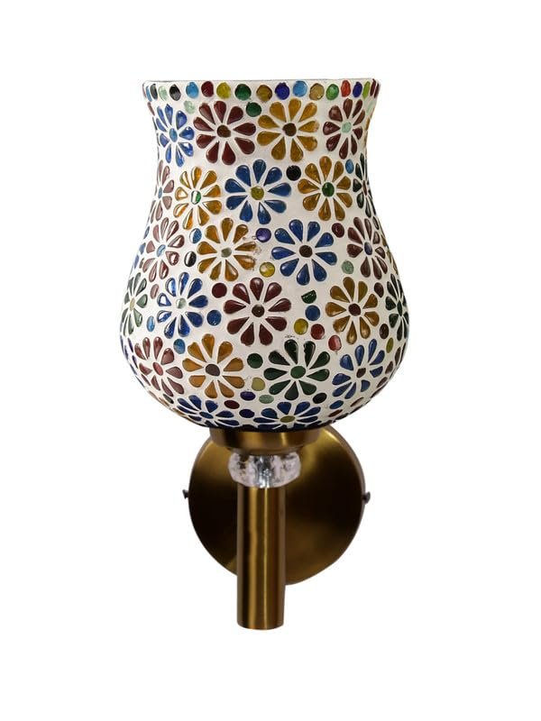 Multicolor Wall Lamp | Elegant Mosaic Glass & Wood Design | Stylish Ambient Light for Home, Office, Living Room, Bedroom, Hallway | Modern Decorative Wall Sconce - Model VX04
