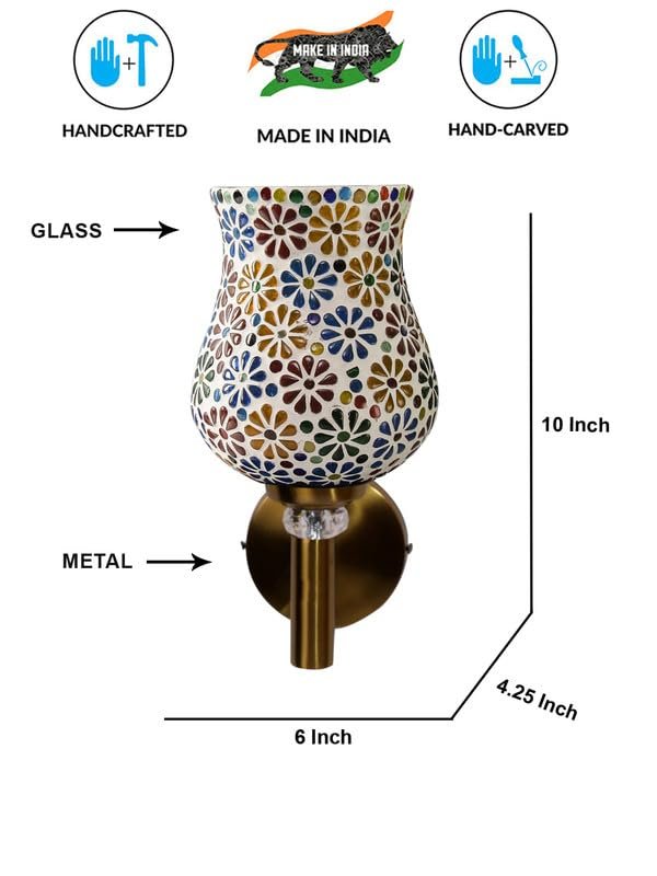 Multicolor Wall Lamp | Elegant Mosaic Glass & Wood Design | Stylish Ambient Light for Home, Office, Living Room, Bedroom, Hallway | Modern Decorative Wall Sconce - Model VX04