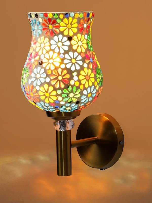 Multicolor Wall Lamp | Elegant Mosaic Glass & Wood Design | Stylish Ambient Light for Home, Office, Living Room, Bedroom, Hallway | Modern Decorative Wall Sconce - Model VX04