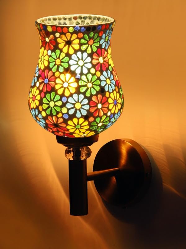 Multicolor Wall Lamp | Elegant Mosaic Glass & Wood Design | Stylish Ambient Light for Home, Office, Living Room, Bedroom, Hallway | Modern Decorative Wall Sconce - Model VX04