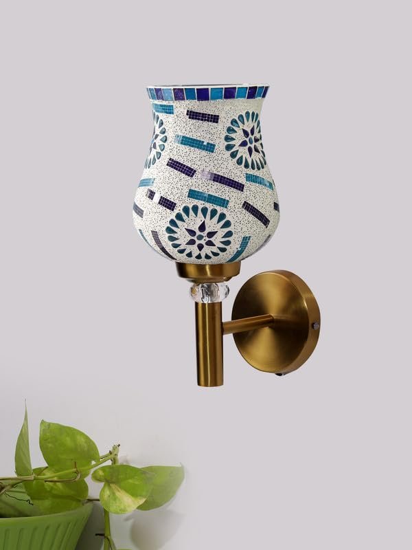 Multicolor Wall Lamp | Elegant Mosaic Glass & Wood Design | Stylish Ambient Light for Home, Office, Living Room, Bedroom, Hallway | Modern Decorative Wall Sconce - Model VX