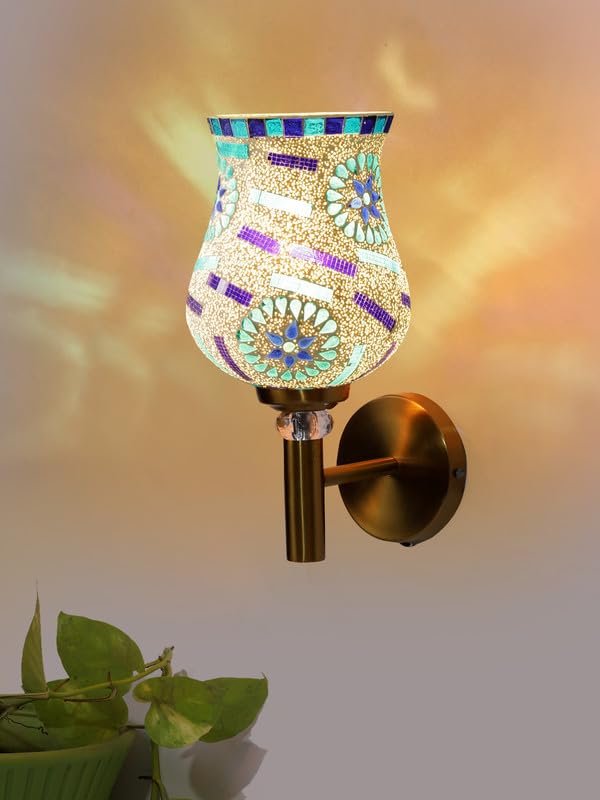 Multicolor Wall Lamp | Elegant Mosaic Glass & Wood Design | Stylish Ambient Light for Home, Office, Living Room, Bedroom, Hallway | Modern Decorative Wall Sconce - Model VX