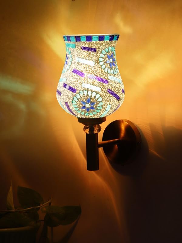 Multicolor Wall Lamp | Elegant Mosaic Glass & Wood Design | Stylish Ambient Light for Home, Office, Living Room, Bedroom, Hallway | Modern Decorative Wall Sconce - Model VX