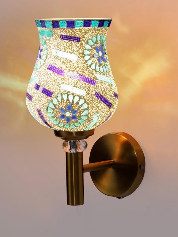 Multicolor Wall Lamp | Elegant Mosaic Glass & Wood Design | Stylish Ambient Light for Home, Office, Living Room, Bedroom, Hallway | Modern Decorative Wall Sconce - Model VX