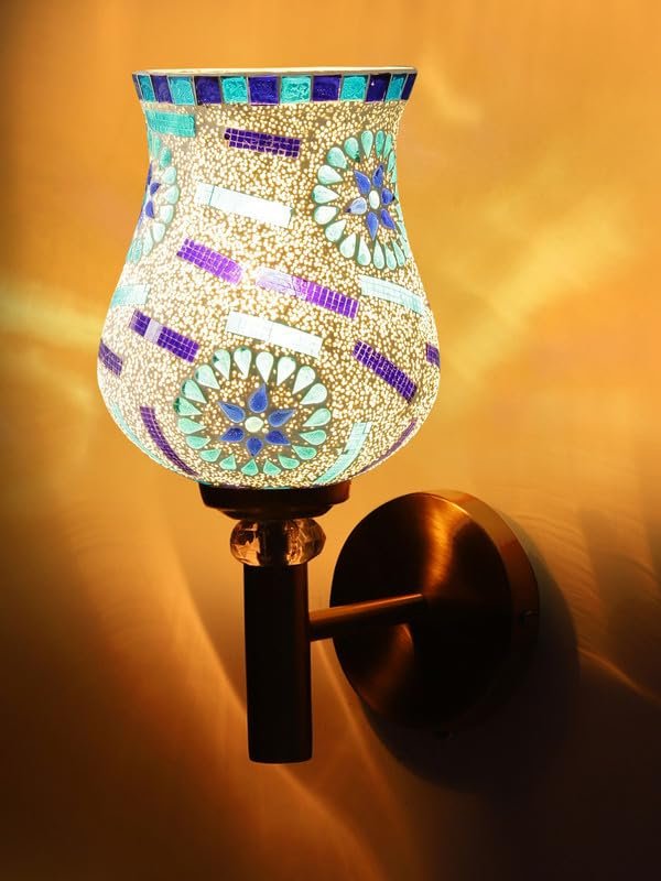 Multicolor Wall Lamp | Elegant Mosaic Glass & Wood Design | Stylish Ambient Light for Home, Office, Living Room, Bedroom, Hallway | Modern Decorative Wall Sconce - Model VX