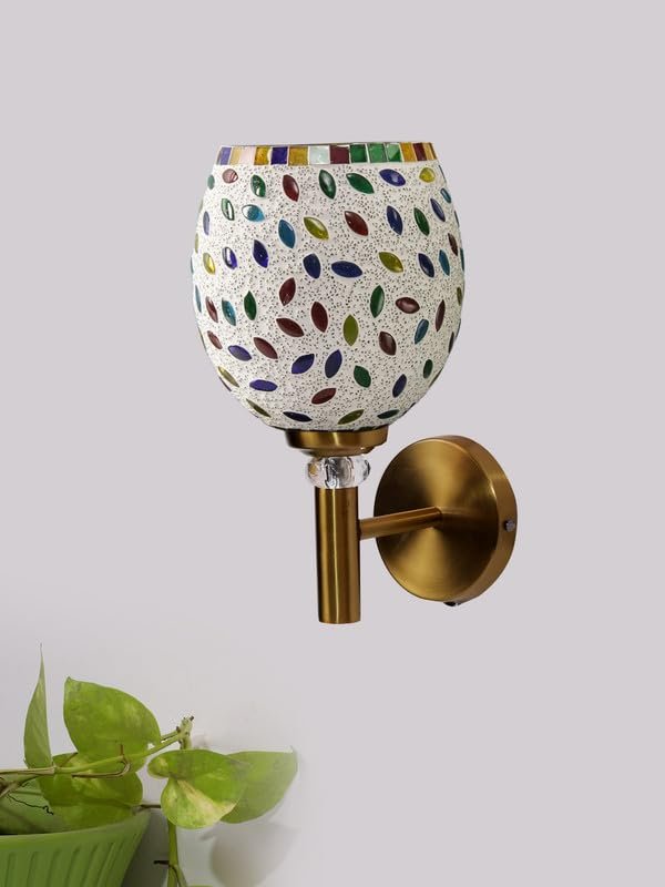 Multicolor Wall Lamp | Elegant Mosaic Glass & Wood Design | Stylish Ambient Light for Home, Office, Living Room, Bedroom, Hallway | Modern Decorative Wall Sconce - Model VX06