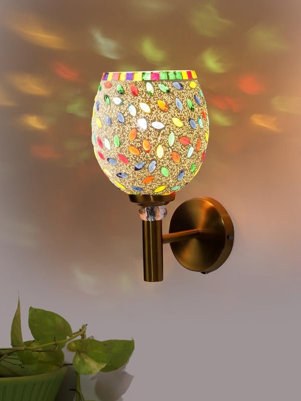 Multicolor Wall Lamp | Elegant Mosaic Glass & Wood Design | Stylish Ambient Light for Home, Office, Living Room, Bedroom, Hallway | Modern Decorative Wall Sconce - Model VX06