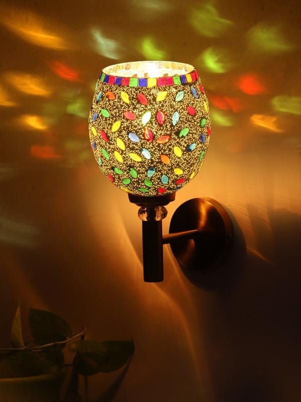 Multicolor Wall Lamp | Elegant Mosaic Glass & Wood Design | Stylish Ambient Light for Home, Office, Living Room, Bedroom, Hallway | Modern Decorative Wall Sconce - Model VX06