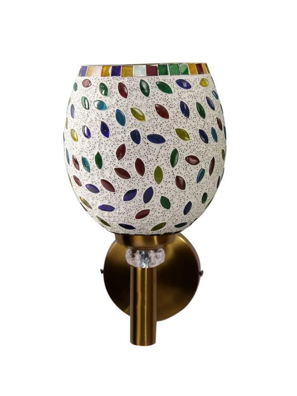 Multicolor Wall Lamp | Elegant Mosaic Glass & Wood Design | Stylish Ambient Light for Home, Office, Living Room, Bedroom, Hallway | Modern Decorative Wall Sconce - Model VX06