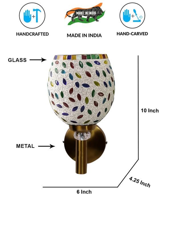 Multicolor Wall Lamp | Elegant Mosaic Glass & Wood Design | Stylish Ambient Light for Home, Office, Living Room, Bedroom, Hallway | Modern Decorative Wall Sconce - Model VX06