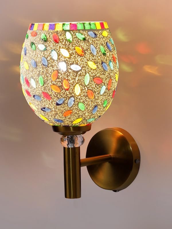 Multicolor Wall Lamp | Elegant Mosaic Glass & Wood Design | Stylish Ambient Light for Home, Office, Living Room, Bedroom, Hallway | Modern Decorative Wall Sconce - Model VX06