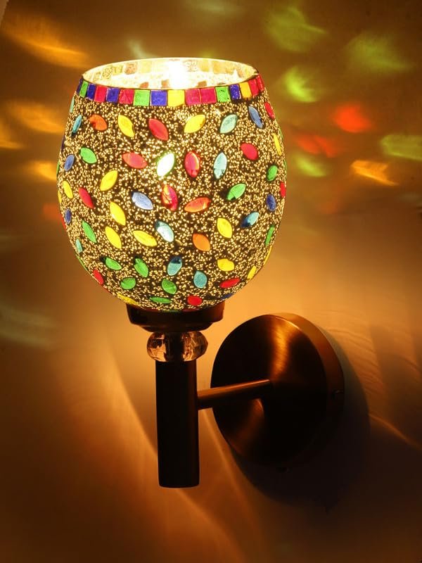 Multicolor Wall Lamp | Elegant Mosaic Glass & Wood Design | Stylish Ambient Light for Home, Office, Living Room, Bedroom, Hallway | Modern Decorative Wall Sconce - Model VX06