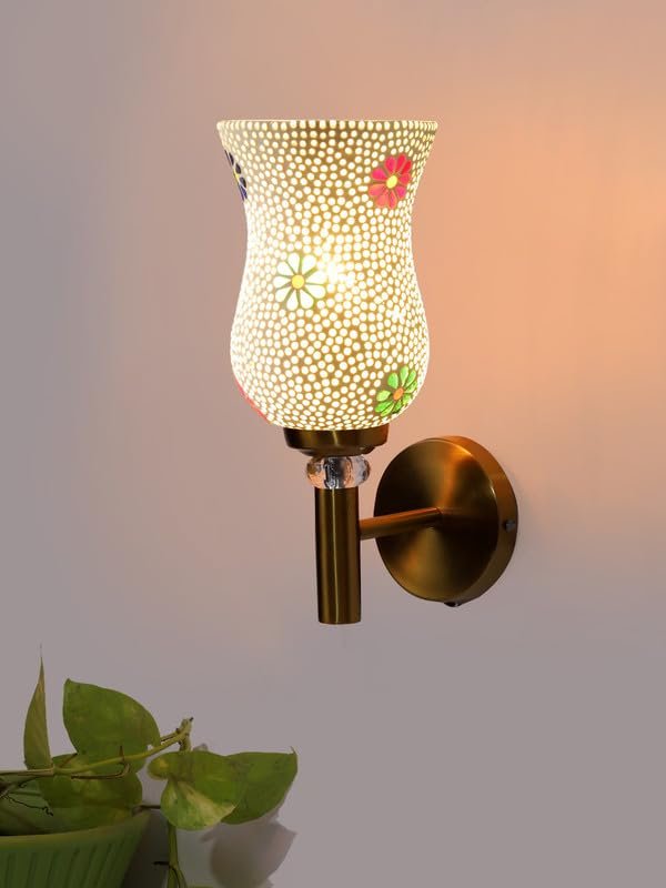 Multicolor Wall Lamp | Elegant Mosaic Glass & Wood Design | Stylish Ambient Light for Home, Office, Living Room, Bedroom, Hallway | Modern Decorative Wall Sconce - Model VX07